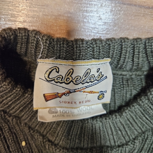 Cabela’s Wool Commando Sweater Size 44 Made in England Green Military - Picture 2 of 7